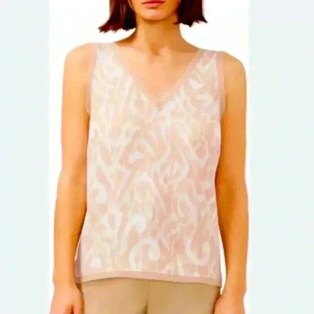 NWT Halogen Raw Edge Tank top blouse chiffon white pink XL new with tags